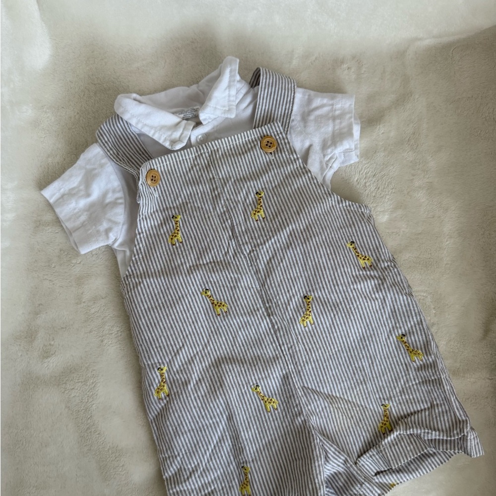 Starting Out White and Gray Striped Overalls